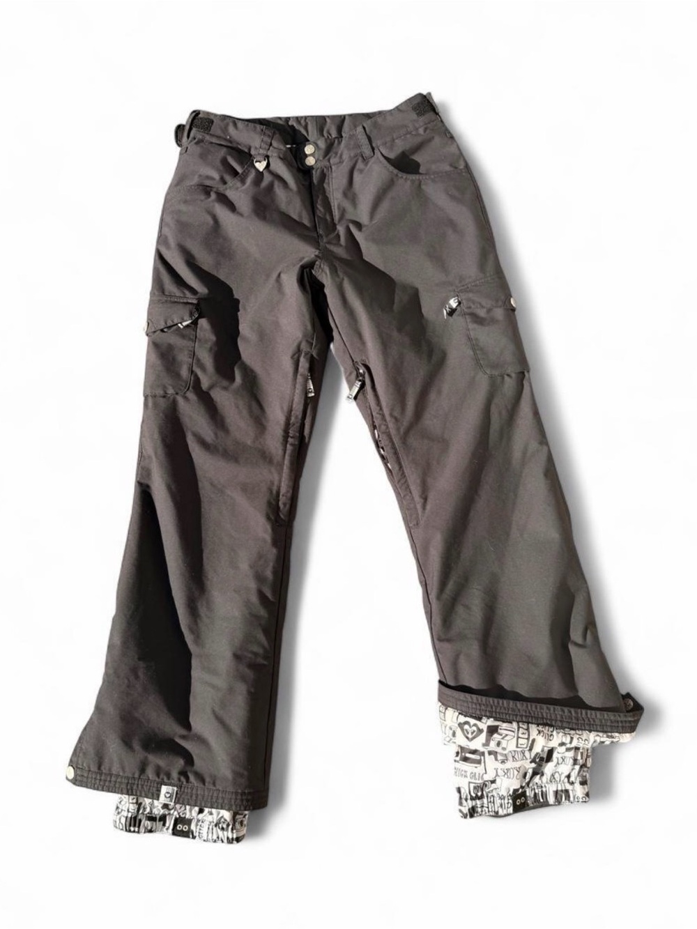 Roxy Women’s Snowboard Ski Pants Black Graphic Cuff Size Large